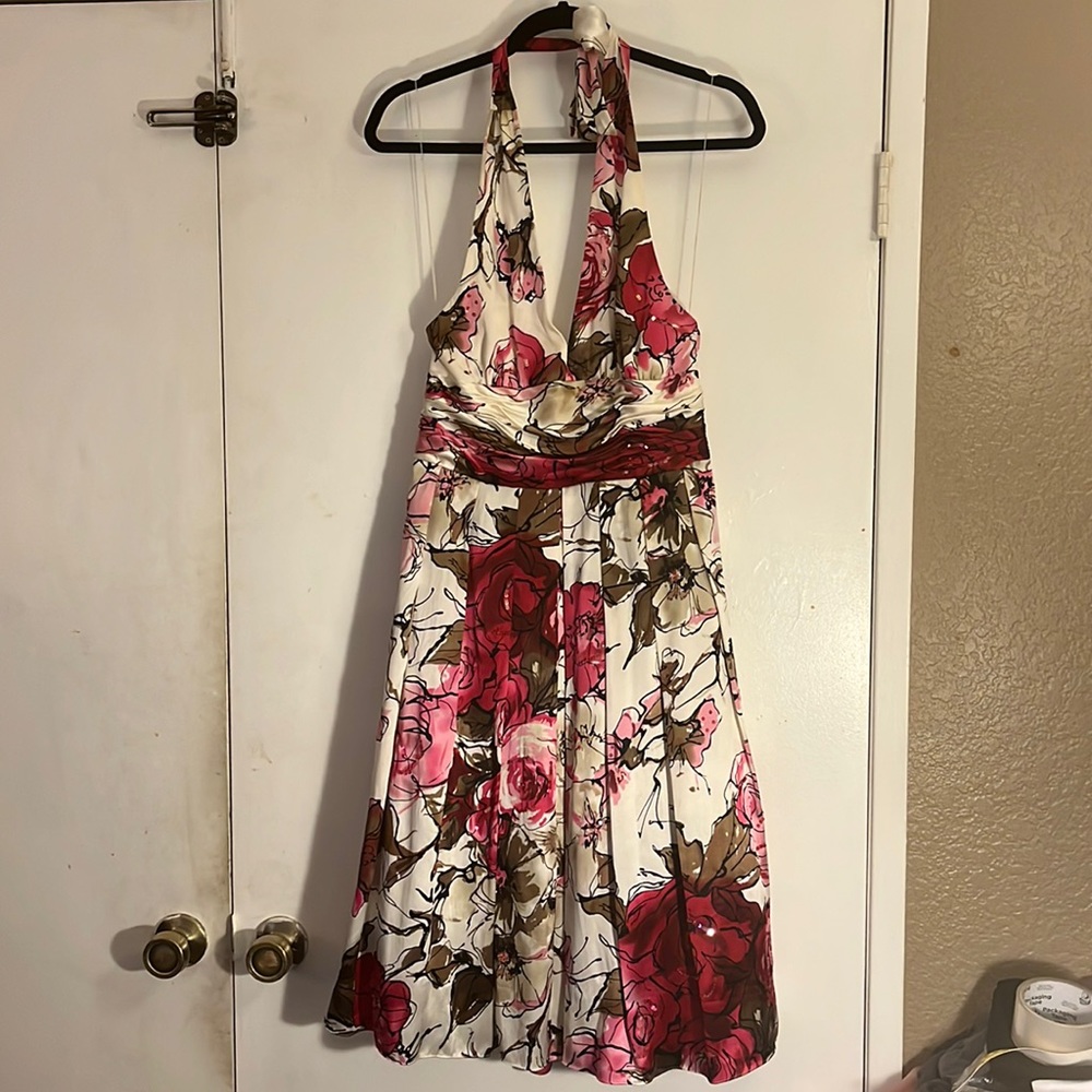 Adrianna Papell occasions 10 floral 100% silk halter dress
